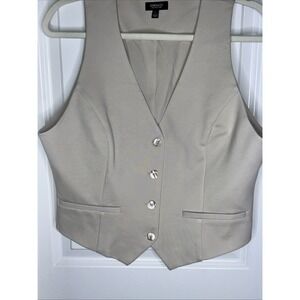Jones & Co. Women's Waistcoat Crop Vest V Neck Sleeveless‎ Button Up Vest Sz L
